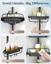 ALLZONE Corner Shower Caddy Tension Pole, Extendable Rustproof Stainless Steel Pole & 4-Tier Adjustable Shelves for Easy Drainage and Built-to-Last Stability, 34 to 116 Inches, Black