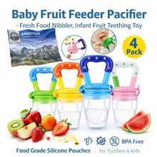 AMERTEER Baby Fruit Feeder Pacifier (4 Pack) - Fresh Food Nibbler, Infant Fruit Teething Toy, Food Grade Silicone Pouches for Toddlers & Kids M