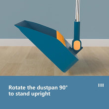 Adjustable Stainless Steel Broom and Dustpan Set, Upright Dust Pans, Angled Broom for Home, Office, Kitchen, Lobby, Garden (Black)