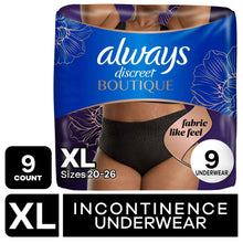 Always Discreet Boutique Incontinence Underwear, Maximum Protection, XL, Black, 9 Count