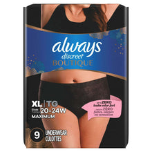 Always Discreet Boutique Incontinence Underwear, Maximum Protection, XL, Black, 9 Count