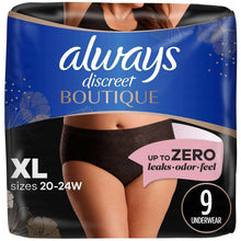 Always Discreet Boutique Incontinence Underwear, Maximum Protection, XL, Black, 9 Count