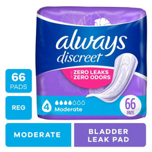 Always Discreet Incontinence Pads, Moderate Absorbency, Regular Length, 66 CT