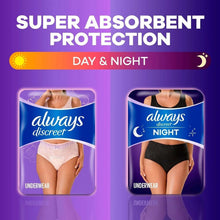 Always Discreet Night Women's Incontinence Underwear, Black, Maximum, XL, 48 Count