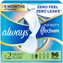 Always Infinity Feminine Pads for Women, Size 2 Regular, with Wings, Unscented, 96 Count (PACK OF 3 )
