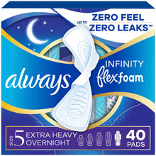 Always Infinity FlexFoam Pads, Size 5, Extra Heavy Overnight, Wings, Unscented, 40 Count (PACK OF 3 )