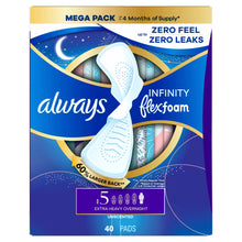 Always Infinity FlexFoam Pads, Size 5, Extra Heavy Overnight, Wings, Unscented, 40 Count (PACK OF 3 )