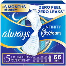 Always Infinity FlexFoam Pads, Size 5, Extra Heavy Overnight, Wings, Unscented, 66 Count