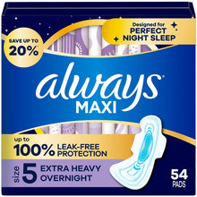 Always Maxi Extra Heavy Overnight Pads with Flex-Wings, Unscented, Size 5, 54 ct.