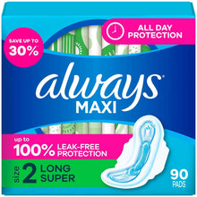 Always Maxi Long Pads, Unscented, Size 2, 90 ct.