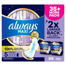 Always Maxi Overnight Pads with Wings, Size 5, 66 ct.