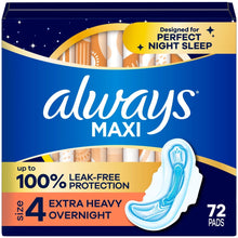 AlwaysMaxiOvernightPadswithWingsforWomen_Size4_OvernightAbsorbency_Unscented_72Count9 - USA Mega Market