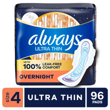 Always Ultra Thin Overnight Pads with Wings, Size 4, Overnight, 96 Count (PACK OF 3 )