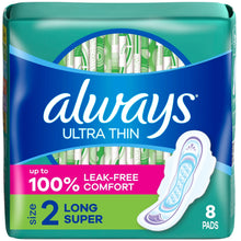Always Ultra Thin Pads with Wings Size 2 Long Super 8 Count (PACK OF 3 )
