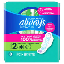 Always Ultra Thin Pads with Wings Size 2 Long Super 8 Count (PACK OF 3 )