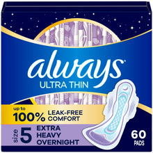 Always Ultra Thin Pads with Wings, Size 5, Extra Heavy Overnight Absorbency, 60 Count (PACK OF 3 )