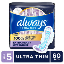 Always Ultra Thin Pads with Wings, Size 5, Extra Heavy Overnight Absorbency, 60 Count (PACK OF 3 )