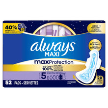 Always Maxi Overnight Pads with Wings for Women, Size 5, Extra Heavy Overnight Absorbency, Unscented, 52 Count (PACK OF 3 )