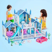 AnproBlueDollhousePretendPlaySetforKid-BigVillaPrincessCastle-5RoomsDollhousewithDollToyFigurefo_1145_1 - USA Mega Market