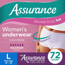 Assurance Women's Incontinence and Postpartum Underwear, L, Maximum Absorbency, 36 Count