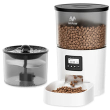 Automatic Cat Feeder and Water Fountain, Timed Pet Dry Food Dispenser, Programmable Portion Control, 1-6 Meals Per Day, Cat Fountains for Drinking with Filter, Small Pets (3L Combo)