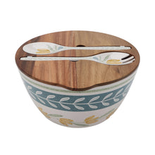 Better Homes and Gardens Bamboo Melamine Floral Salad Bowl with Acacia Lid and Utensil Set