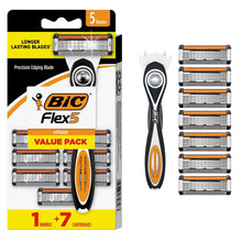 BIC Flex 5 Men's 5-Blade Refillable Manual Razors with 1 Handle and 7 Cartridges, Father's Day Gift for Men