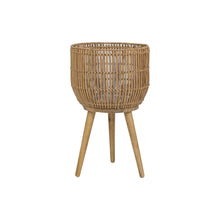 Better Homes & Gardens 13 Inch Round Brown Resin Rattan Planter & Stand with Acacia Wood Legs