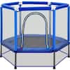 Blue55in.ToddlersTrampolinewithSafetyEnclosureNetandBalls_IndoorOutdoorMiniTrampolineforKids5 - USA Mega Market