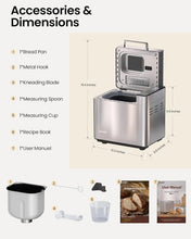 25-in-1 Bread Maker Machine with Automatic Dual Dispenser, 2LB Stainless Steel Breadmaker with Gluten-Free, Dough, Jam, Yogurt etc Settings, Silver