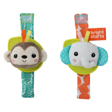 Bright Starts Rattle & Teethe Baby Wrist Pals Toy - Monkey & Elephant, Ages Newborn+
