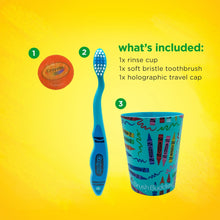 Brush Buddies Crayola Soft Bristle Toothbrush Set for Toddlers, 3 Piece Travel Kit with Cover and Cup