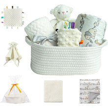 CREVENTBabyGiftSetStorageBasketwith2BabyBlanket_1SecurityBlanket_1Taggie_1GiftBagwithRibbon_Blue_Unisex_5Items - USA Mega Market
