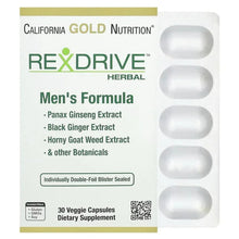 CaliforniaGoldNutrition_Rexdrive_Men_sHerbalPerformanceFormulawithPanaxGinseng_BlackGinger_andHornyGoatWeedExtractsplusBotanicalBlends_30VeggieCapsules - Brands For Less USA