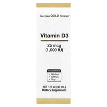 CaliforniaGoldNutrition_VitaminD3_25mcg_1_000IU_1floz_30ml - USA Mega Market