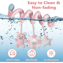 Car Seat Toys for Baby 0-6 Months, Pink Piggy Spiral Plush Toy for Crib Carseat with Mirror Rattles Baby Essentials