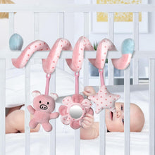 Car Seat Toys for Baby 0-6 Months, Pink Piggy Spiral Plush Toy for Crib Carseat with Mirror Rattles Baby Essentials