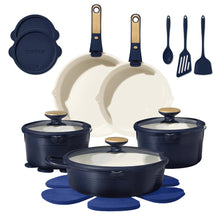 Carote 22 Pcs Ceramic Cookware Set, Pots and Pans Set with Detachable Handles, Oven Safe, Induction Cookware, Stackable Kitchen Cooking Set, Blue