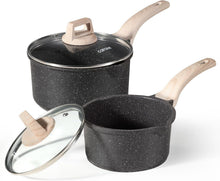 Carote 1.5Qt & 3.0Qt Non-Stick Sauce Pan Set with Lid, Non Stick Sauce Pots Cooking Pot with Pour Spout, Easy to Clean(Class Granite)