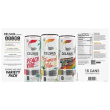 Celsius Sparkling Energy Drink, Vibe Variety Pack, 12 fl oz, 18-count