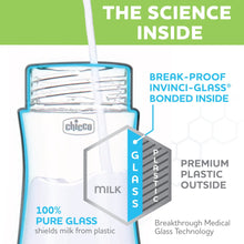 Chicco Duo Hybrid Baby Bottle, Invinci-Glass Inside/Plastic Outside, 9oz - Neutral, New