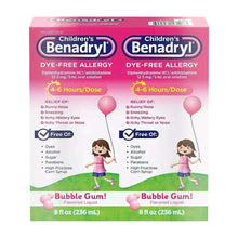 Children’s Benadryl Dye-Free Allergy Relief Liquid, Bubble Gum Flavor, 8 fl oz Bottles, 2 Pack