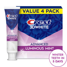 Crest Toothpaste, 3DWhite Advanced, Luminous Mint, 3.7 oz, Pack of 4