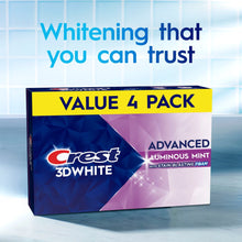 Crest Toothpaste, 3DWhite Advanced, Luminous Mint, 3.7 oz, Pack of 4