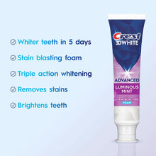 Crest Toothpaste, 3DWhite Advanced, Luminous Mint, 3.7 oz, Pack of 4