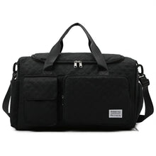 DAKIMOE Travel Duffle Bag for Women Men, Weekender Bags Carry on Gym Bag with Wet Pocket/Adjustable Strap/Shoe Compartment, Foldable Waterproof Overnight Tote Bag for Plane Sports Dance, Black