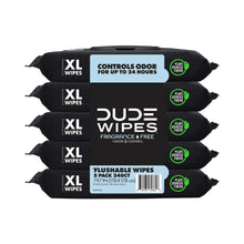 DUDE Wipes Fragrance Free Plus Odor Control, XL Wet Wipes, 48 Count, 5 Pack