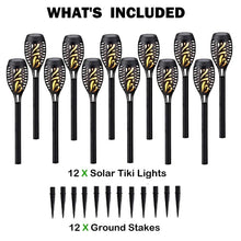 Deck Impressions 15" Solar Flaming Tiki Torch Lights, 12-Pack