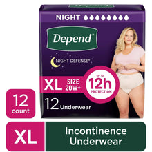Depend Night Defense Incontinence Underwear for Women, Adult Diapers, XL, 12 Count