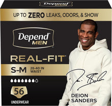 Depend Real Fit Adult Diapers, Incontinence Underwear for Men, Disposable, Maximum Absorbency, Small/Medium, Black, 56 Count (2 Packs of 28), Packaging May Vary